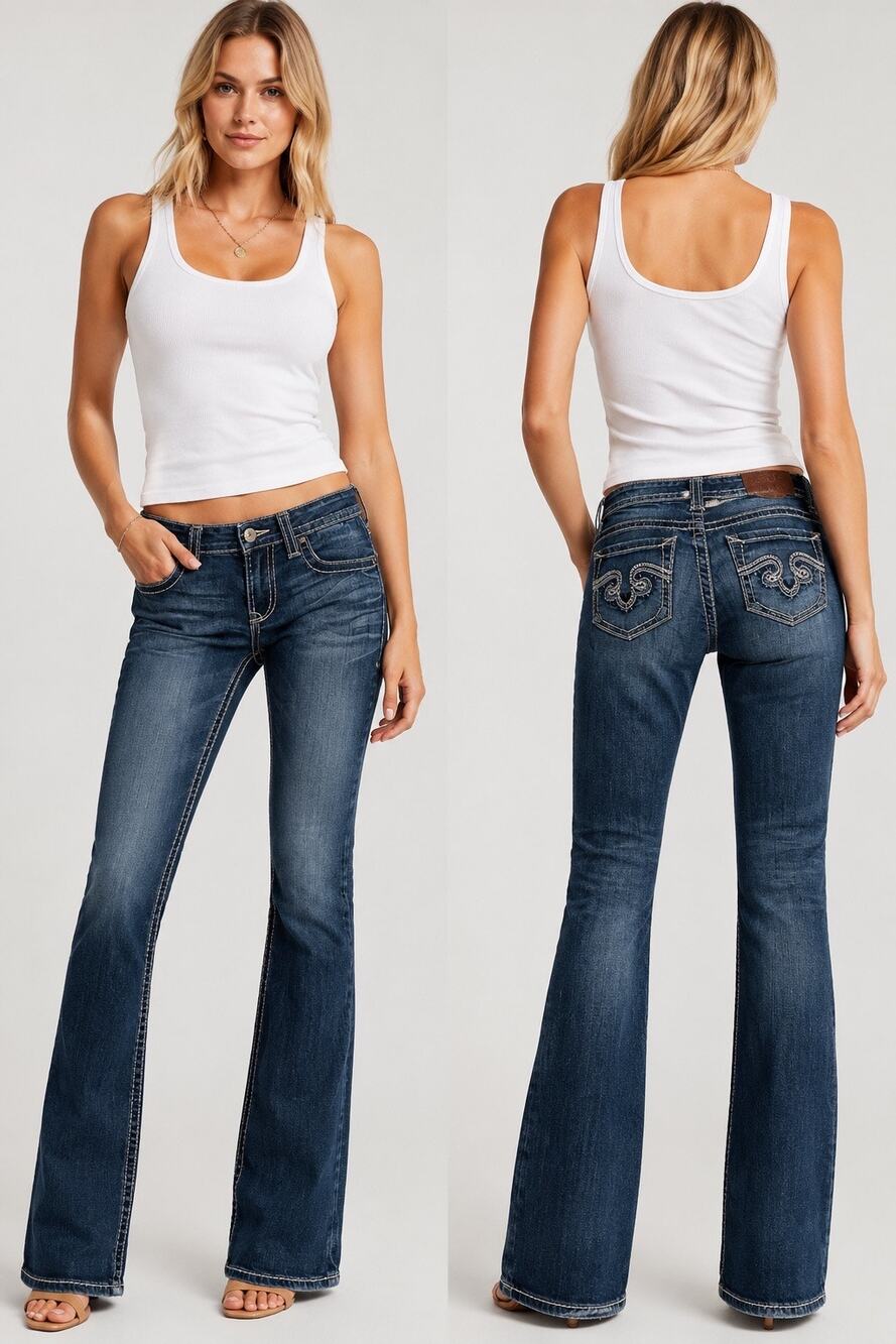 Y2K REROCK for Express Womens Barely Boot Low Rise MED Wash Distressed Jeans 00